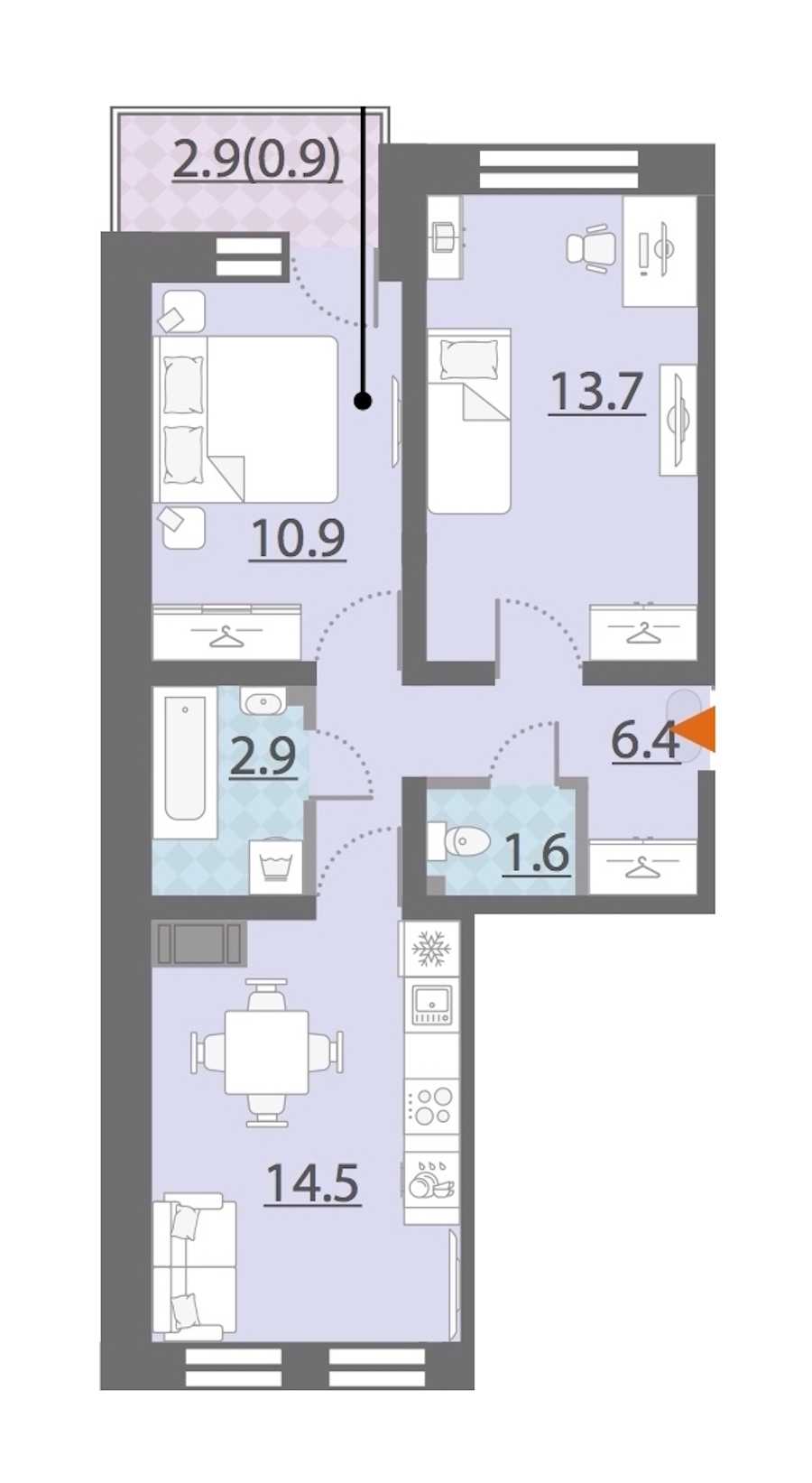 Двухкомнатная квартира в Группа ЛСР: площадь 50.9 м2 , этаж: 20 – купить в Санкт-Петербурге